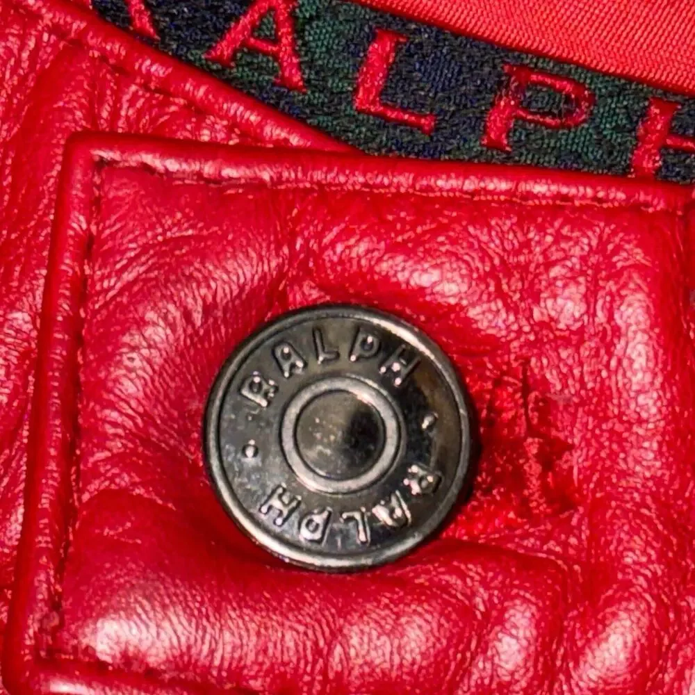 Vintage Ralph Lauren Red Leather 5 Pocket Straight Leg Mid Rise Jeans Sz 2 - Picture 3 of 7